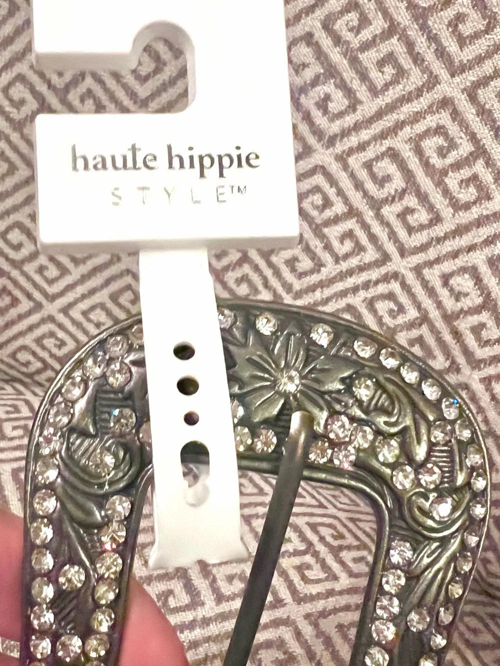 NEW Haute Hippie Black and White Studded Leather Belt with Crystal Buckle.
